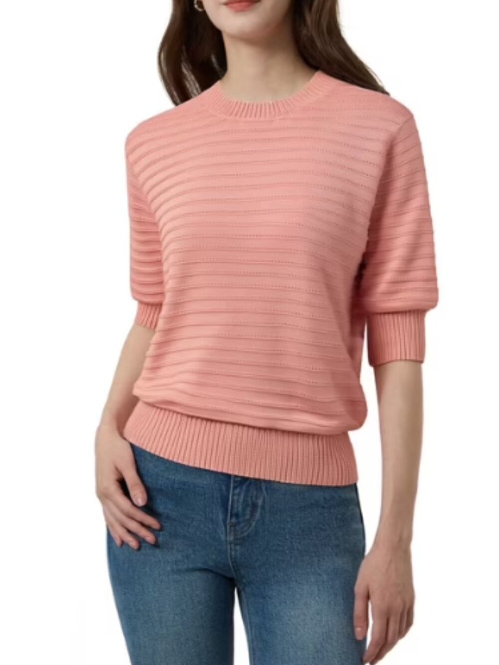 Frye Pointelle Short Sleeve Cotton Sweater XL Pink Womens Casual Office Academia